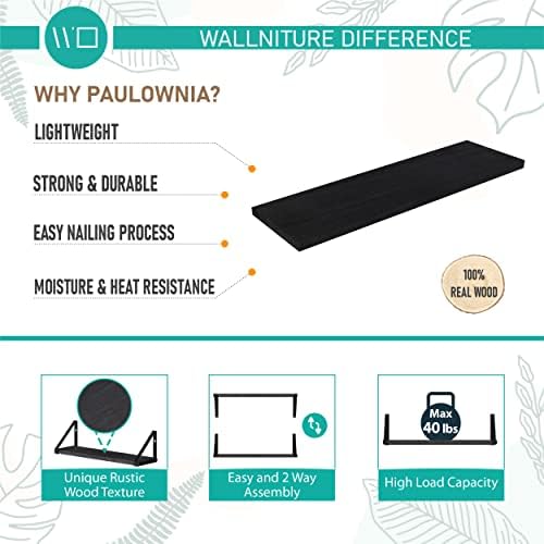 Wallniture Ponza 17'' x 4.5'' Floating Wall Shelf Bathroom, Small Wood Book Shelves for Wall Storage, Wall Mounted Shelf