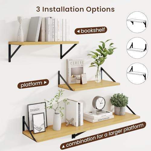 Axeman 20 Inch Floating Shelves, 10 Inch Deep Oak Wall Shelves Set of 2