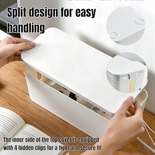 1 Large + 1 Small Cable Management Box Set – 2-Piece Cord Organizer Box, Home Office Desk Wire Storage & Cable Managemen