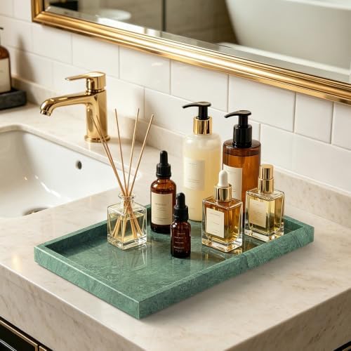 Real Natural Large Marble Tray for Bathroom, Vanity, Kitchen Counter