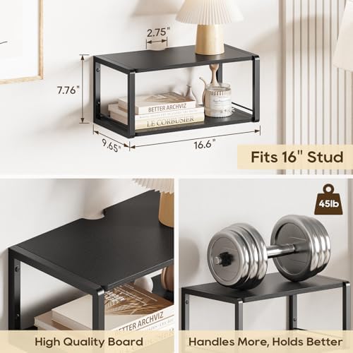 Floating Nightstand Set of 2, Wood Bedside Shelf Wall Mounted Nightstand with Heavy-Duty Frame, Floating Bedside Table f
