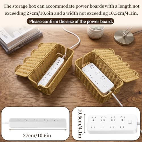 Handmade Rattan Cable Management Box, 2 Open Slots Cords Hider Box