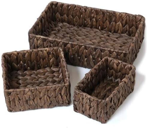 Wicker Storage Baskets Set of 3, Large and Small Pantry Baskets Set, Brown