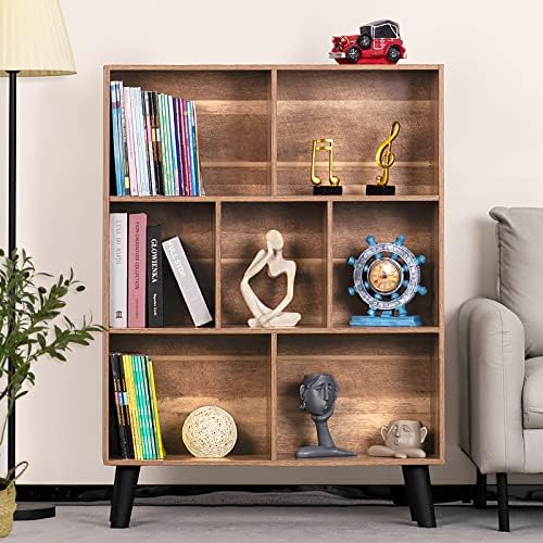 LEYAOYAO Cube Bookshelf, Mid-Century Modern Book Shelf with Legs, Oak