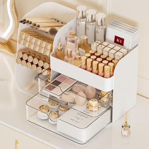 Booklov Small Makeup Organizer for Vanity Countertop, White