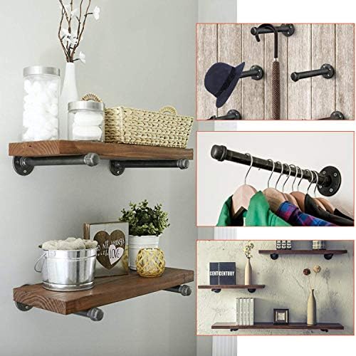 3/4" Industrial Black Iron Pipe Shelf Brackets, Rustic Wall Mounted DIY Shelving Brackets Hanging Custom Pipe Brackets f