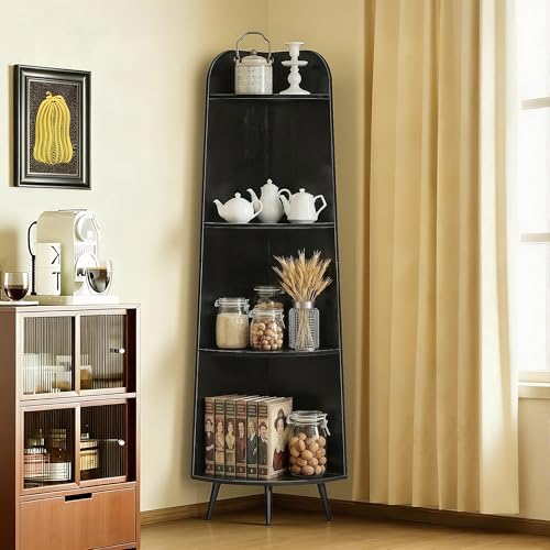 VECELO 4-Tier Curved Corner Shelf, 66.93" Tall Display Storage Rack, Black