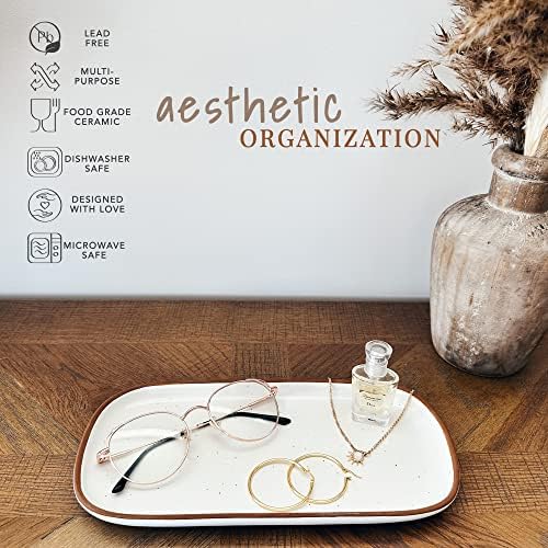 Mora Ceramic Decorative Tray - Rectangle 10in Dish for Jewelry, Soap Dispenser, Perfume, Makeup, Accessories, Candle, in