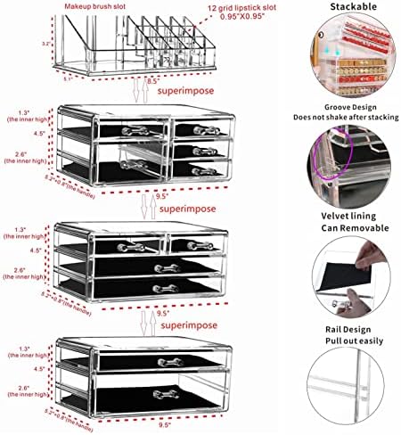 Cq acrylic 4 Pack Clear Makeup Organizer Countertop,Stackable 11 Drawers Skincare Organizer,Cute Skin Care Organizer for