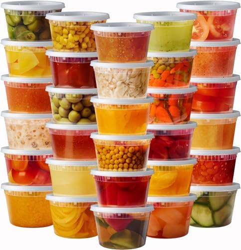 Pantry Value 16 oz Plastic Food Storage Deli Containers with Lids [48 Sets]