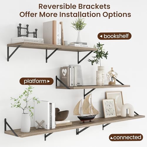 Axeman Deep Floating Shelves - 40 Inch Floating Shelves Set of 2-12 Inch Deep Grey Wood Wall Shelves for Living Room Bat