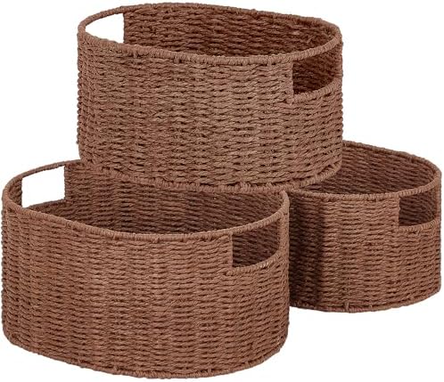 Vagusicc Wicker Storage Basket, Set of 3 Hand-woven Storage Baskets for Organizing, Round Large Wicker Baskets for Stora
