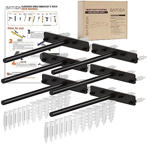 BATODA 8" Heavy Duty Floating Shelf Brackets, Hidden Steel Supports, Pack 6