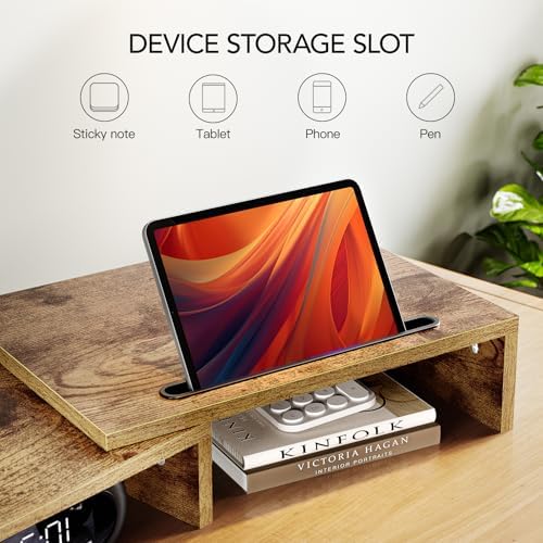 AMERIERGO Dual Monitor Stand Riser- 3 Shelf Screen Stand with Adjustable Length and Angle, 2 Extra Functional Slot Deskt