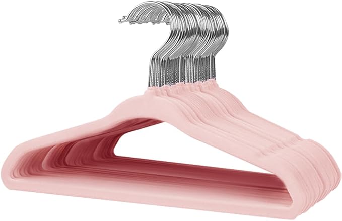 Stormix Baby Velvet Hangers 30 Pack, Kids Non-Slip Felt Hangers with Shoulder Notches, Thin Space Saving Hangers for Closet Organization, 360° Swivel Hook for Toddler's Clothes - Pink