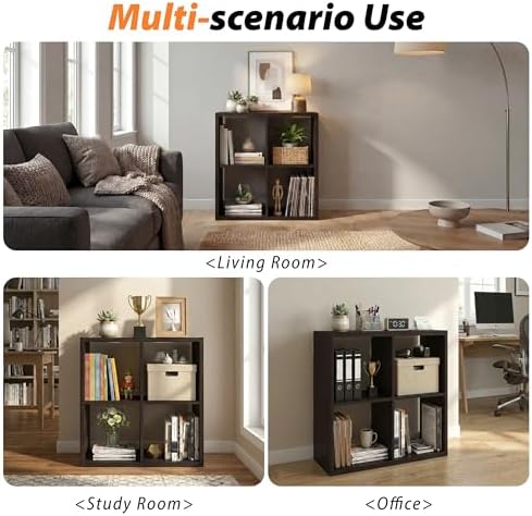 WannabeMyself【2026 Wooden Thick Frame】 4 Cube Storage Organizer with Anti-Tipping Kits, Reversible Open Back Book Shelf,