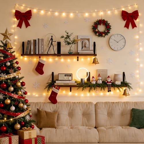 Heimlove Floating Shelves for Wall, 36 Inch Long Wood Floating Bookshelf Set of 3, Wall Mounted Hanging Shelf for Bathro