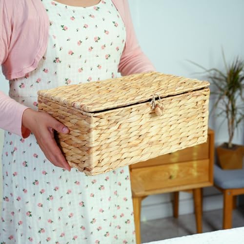 Woven Wicker Hyacinth Basket with Lid Storage Organizer