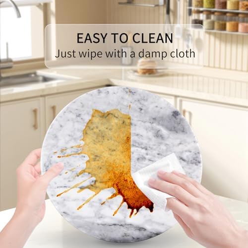 12" Mable Lazy Susan, 100% Natural Marble Round Tray with Silent Rotating, Kitchen Turntable Storage Turner Revolving Ca