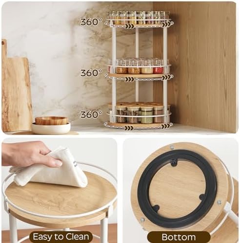 YATINEY 3-Tier Lazy Susan Organizer, Rotating Spice Rack, Spinning Organizer, Industrial Turntable Spice Rack Organizer 