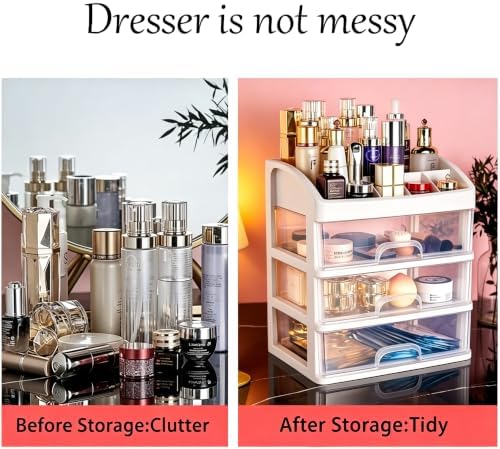 Makeup Organizer with 3 Drawers Plastic Storage for Vanity Cosmetic Display Cases Large Capacity Bathroom Countertop Pla