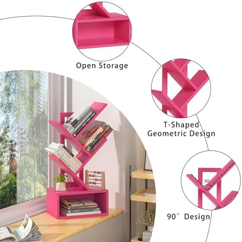 SHEEPAM 5 Tier Tree Book Case, Small Bookshelf with Shelf
