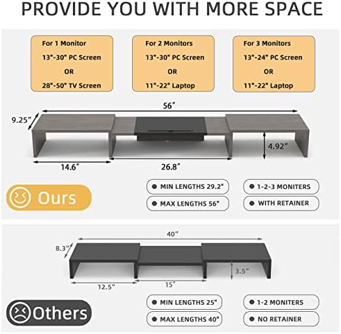 WESTREE Triple Dual Monitor Stand Riser, 56" Extra Long Monitor Stand for 1~2~3 Monitors, Monitor Stand with Length and 