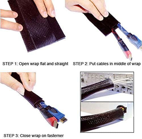 Electriduct 1/2" Side Entry Cable Wrap Braided Sleeving with Hook & Loop Fastener - 50 Feet (Black)