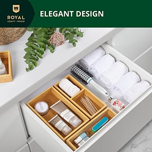 ROYAL CRAFT WOOD Luxury Bamboo Drawer Organizer Storage Box, Bin Set - Multi-Use Drawer Organizer for Kitchen, Bathroom,