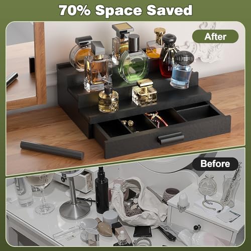 Perfume Cologne Organizer for Men: 3 Tier Wooden Perfumes Stand, Desktop Parfum Holder Wood Display Shelf with Cabinet, 