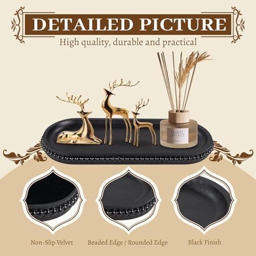 MAONAME Black Oval Long Narrow Tray, 12" x 4.7" Wood Bathroom Vanity Tray