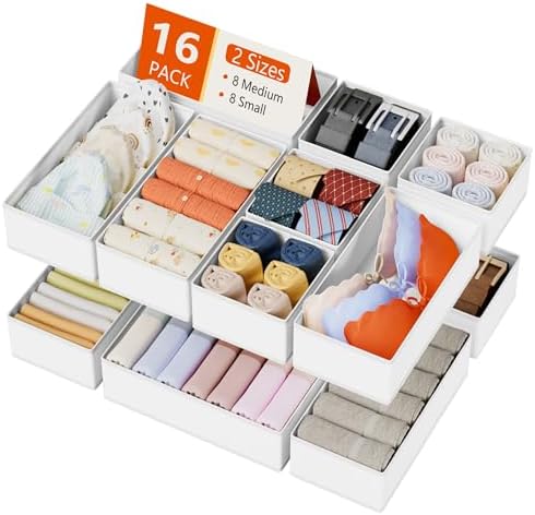 DIMJ Drawer Organizer Clothes Storage - 16 Pack Baby Dresser Organizer for Nursery, Foldable Drawer Dividers for Bedroom