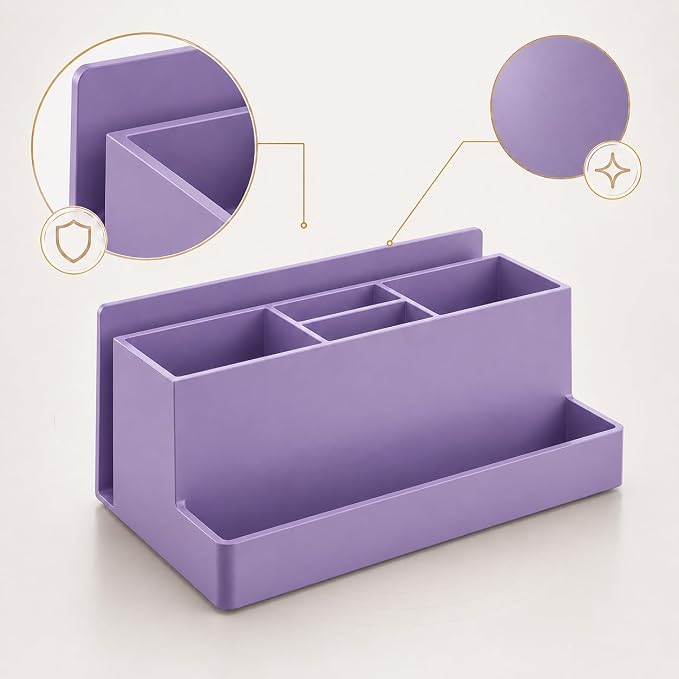Acrimet Desktop Organizer - Multi Organizer Caddy Holder for Office, Home and School use (Plastic) (Solid Purple Color)