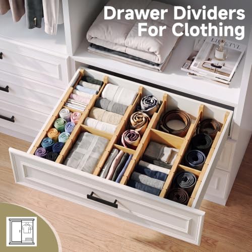 Deep Drawer Dividers For Clothes,Expandable Drawer Organizer (6, Long)