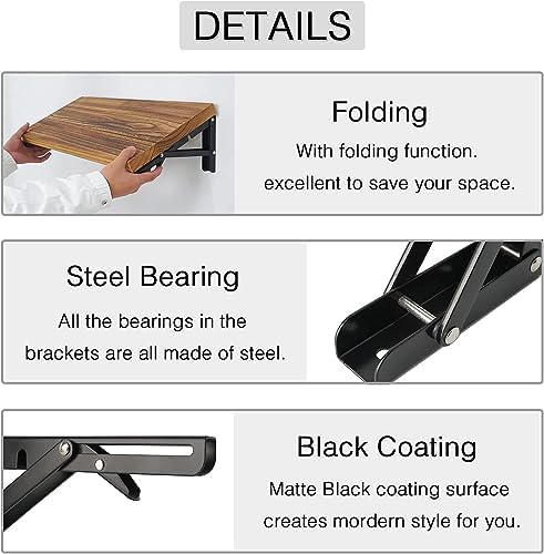 Folding Shelf Brackets 22 inch 4 Pcs - DIY Wall Mounted Shelf Bracket for Garage Workstation, Stuff Supports, Plant Stan