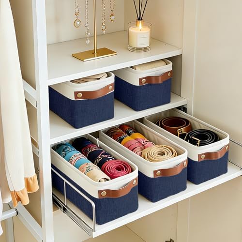 Bagnizer Small Fabric Storage Baskets, 15x6x5 inch Narrow Storage Bins 4-Pack Long Storage Basket for Organizing with Ha
