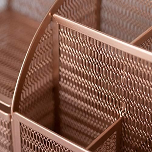BLU MONACO Rose Gold Mesh Metal Desk Organizer with Drawer – 6 Compartments for Office Supplies & Accessories