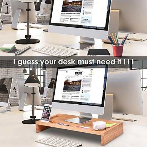 Tangkula Bamboo Monitor Stand Riser, Home Office Laptop Monitor Riser, Desktop Laptop Computer PC Screen Stand, TV Monit