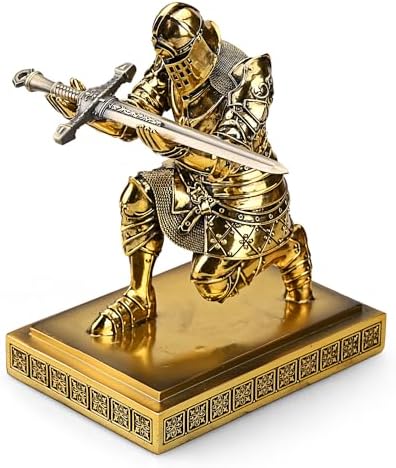 King's Guard Knight Pen Holder with a Letter Opener Desk Organizers Bronze