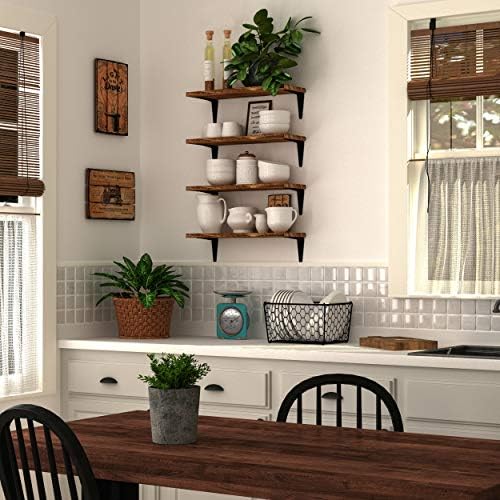 Wallniture Arras Floating Shelves for Wall Storage, Wood Wall Shelves for Kitchen Organization and Storage, Set of 4, 17