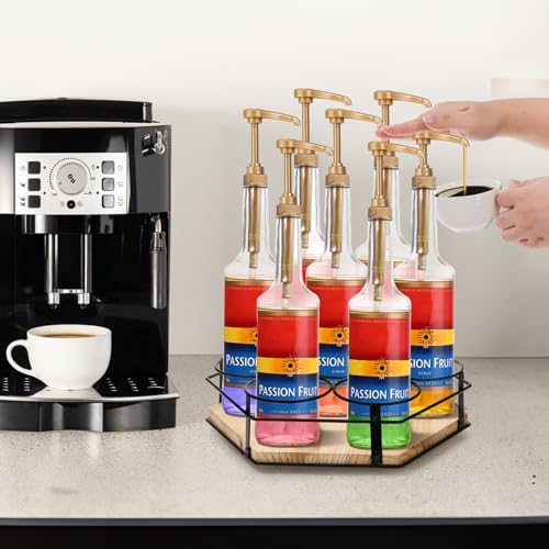 Cididu Rotating Coffee Syrup Organizer 7 Bottles, Coffee Syrup Rack Stand for Countertop, Tumbler Bottle Storage Holder,