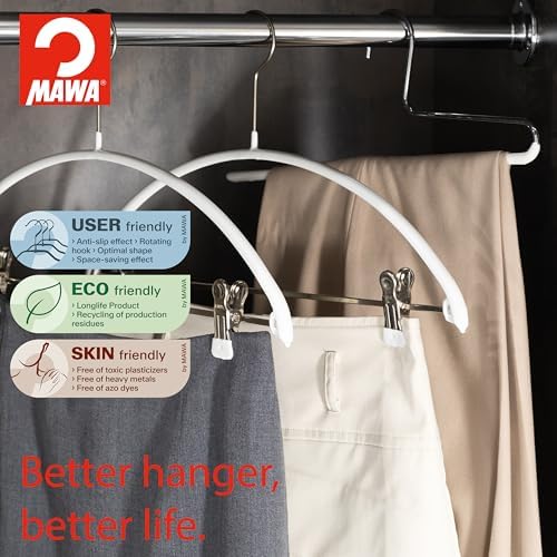 Mawa by Reston Lloyd Trouser Series Non-Slip Space-Saving Clothes Hanger with Single Rod for Pants, Style KH/1, Set of 10, Silver