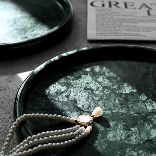 Natural Marble Round Tray - 8 Inch Decorative Tray for Bathroom, Vanity, Jewelry, Decor | Perfect for Organizing Perfume