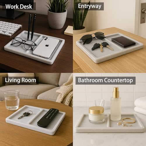 10"x8" Natural Marble Decorative Tray – Dual‑Compartment Stone Vanity Organizer for Jewelry, Keys & Soap – Premium Heat‑