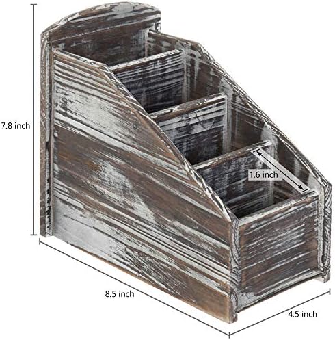 MyGift Torched Wood Remote Control Holder, 4-Compartment Tabletop Caddy