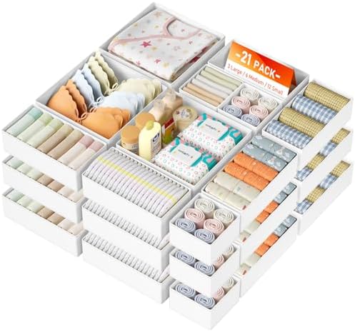 DIMJ Drawer Organizer Clothes, 28 Pack Dresser Organizer, Foldable Closet Organizers and Storage, Fabric Dresser Bins, Drawer Dividers for Nursery, Baby Clothes, Underwears