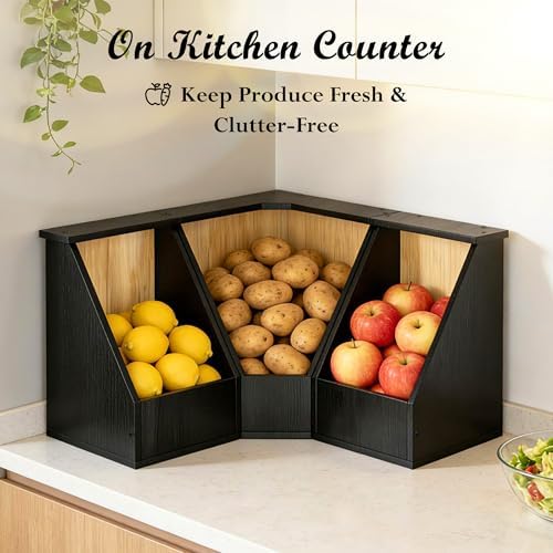 Jolitac Large Bamboo Pantry Storage Bins, Potato Onion Storage Bin