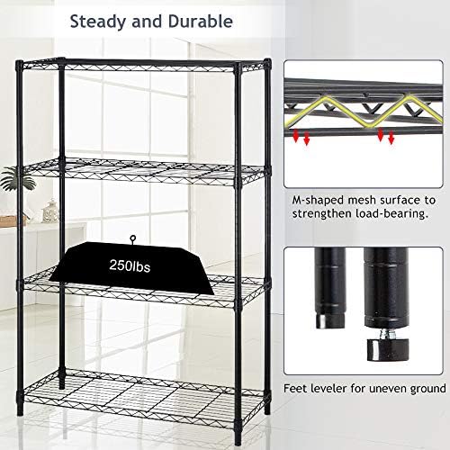 Dkeli 4-Shelf Adjustable Heavy Duty Metal Storage Shelving, 250 Capacity Per Shelf, 36" X 14" X 54" Wire Shelving Unit R