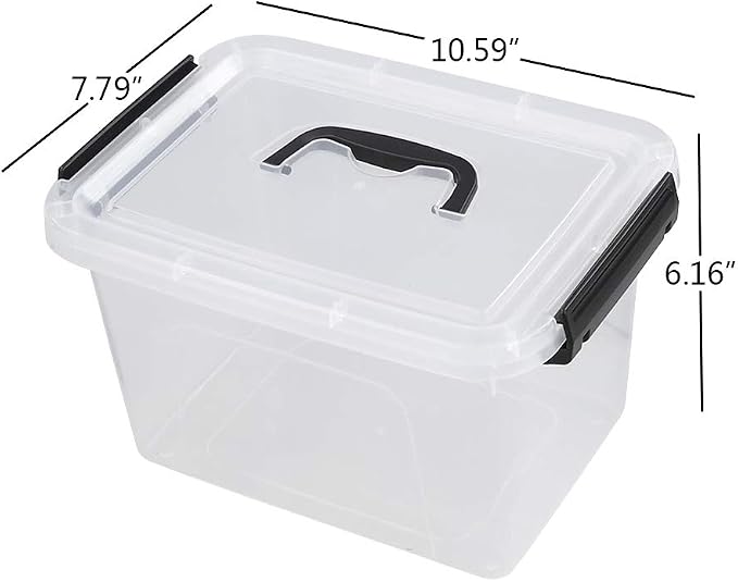 Wekioger 6 Quart Versatile Storage Bins with Handle and Secure Latching Buckles, 6 Packs Plastic Lidded Organizing Container Box, Clear