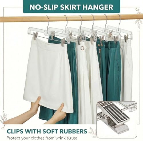 HOUSE DAY 120 Pack Clear Pants Hangers with Clips, Plastic Skirt Hangers